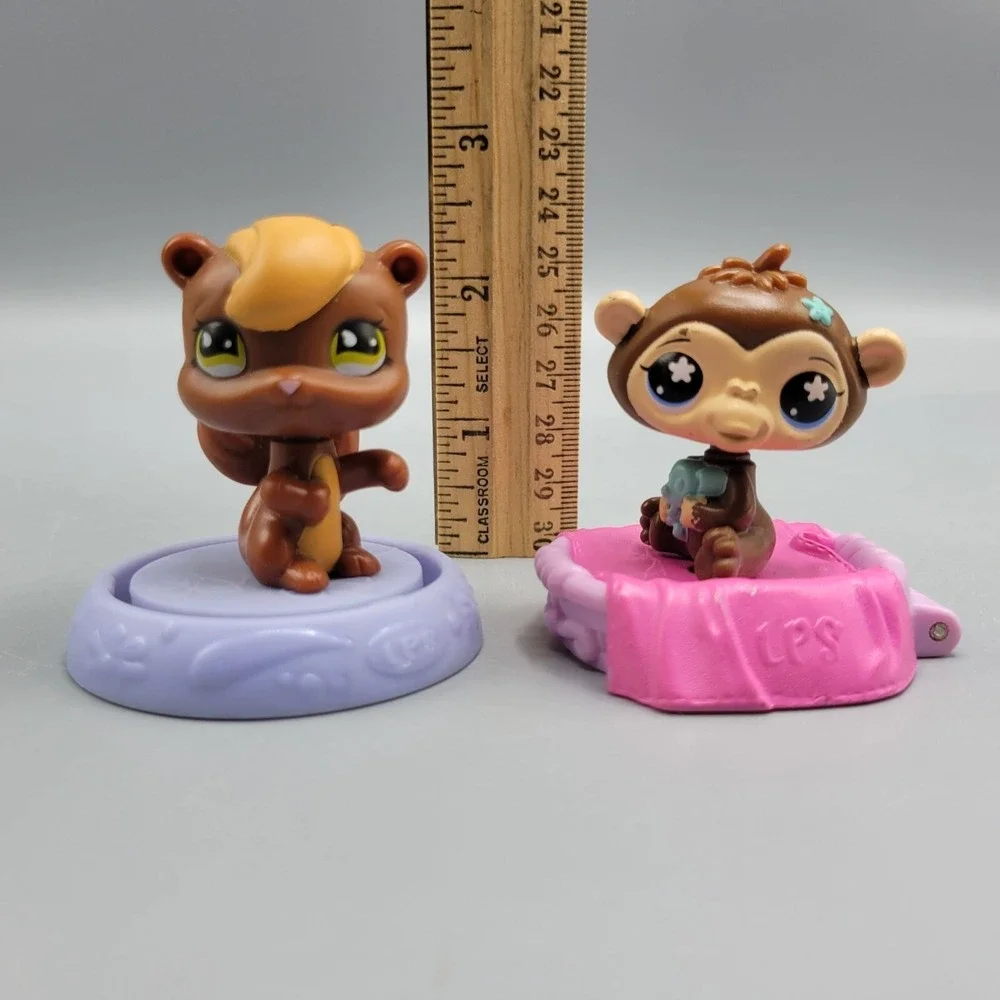 Littlest Pet Shop Animal Figures Brown Monkey Squirrel McDonalds Happy Meal Toy